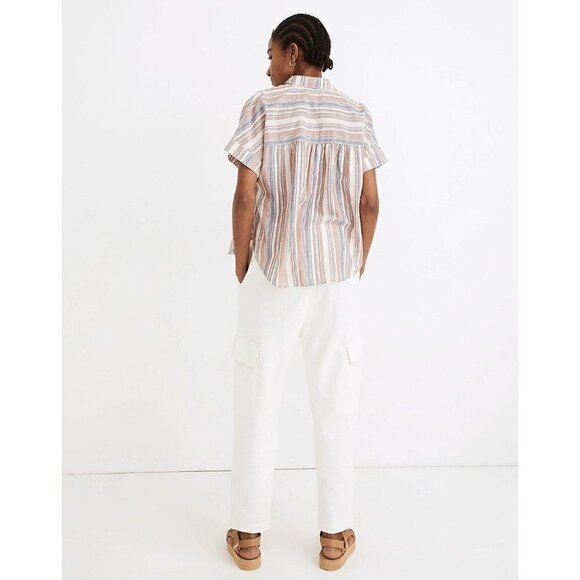 Madewell Linen Blend Hilltop Rainbow Stripe Short Sleeve Button Down XXS - Picture 3 of 6